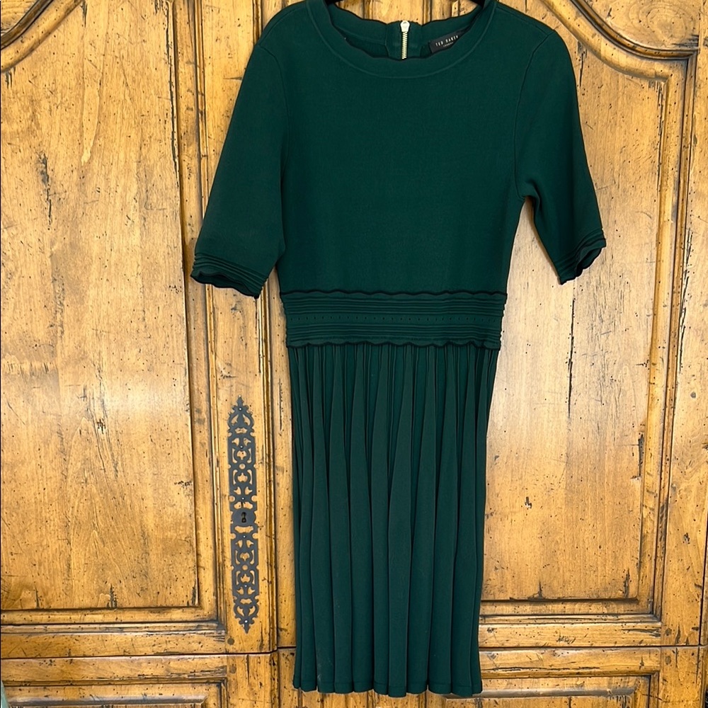 Ted Baker Dark Green Pleated Midi Dress